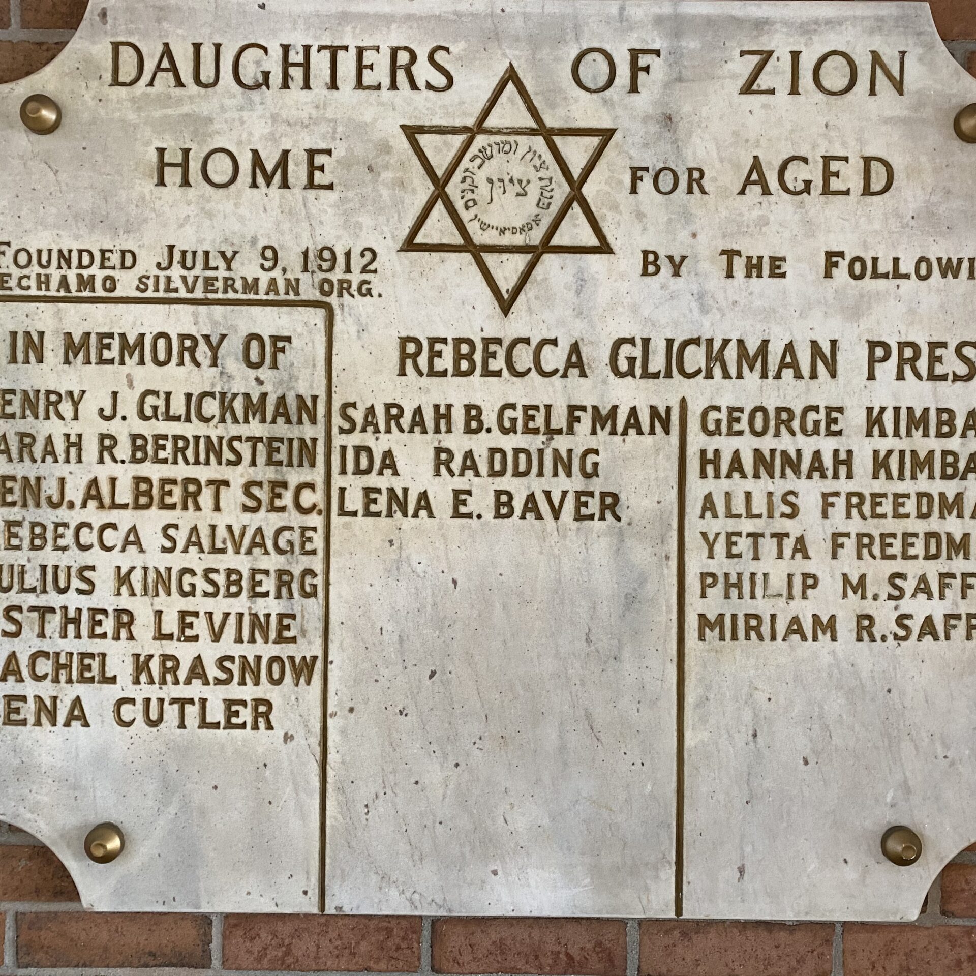 Daughters of Zion Plaque
